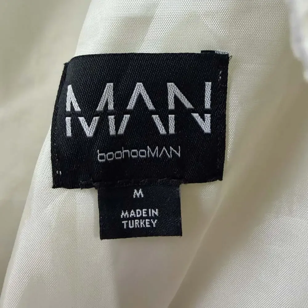 boohooMAN Seersucker Jacket Size Medium White Striped Bomber Coat